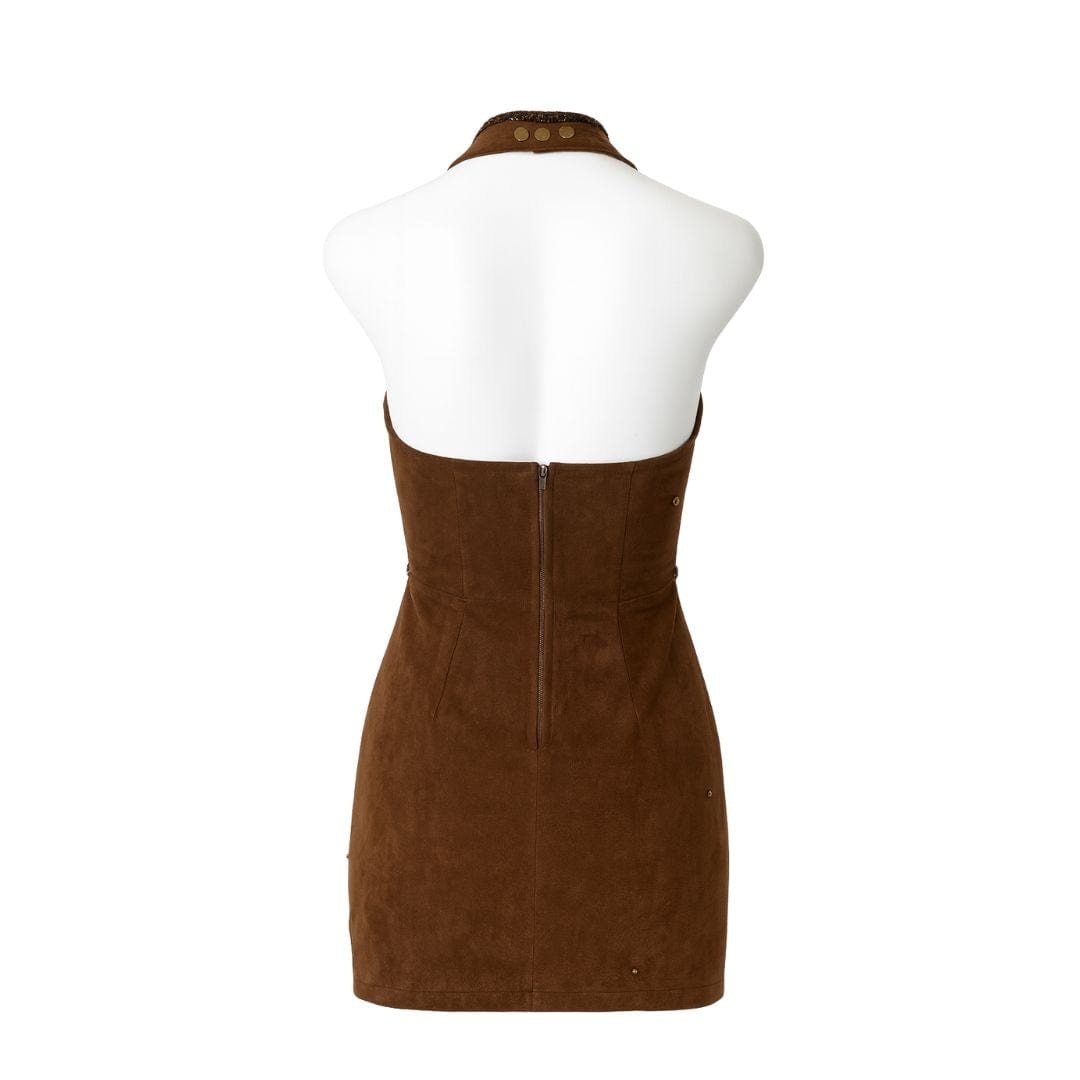 Mahogany Bloom Suede Fitted Dress ADIBA