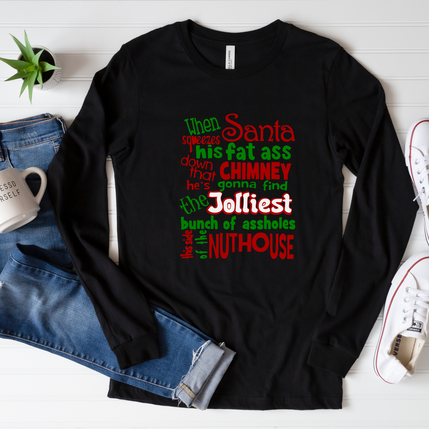 When Santa Squeezes Graphic Unisex Cut Top Bella Canvas