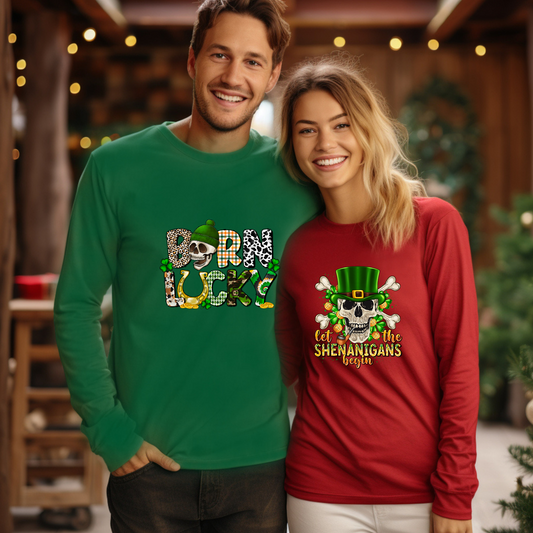 Born Lucky Long Sleeve Graphic Shirt Unisex Bella Canvas