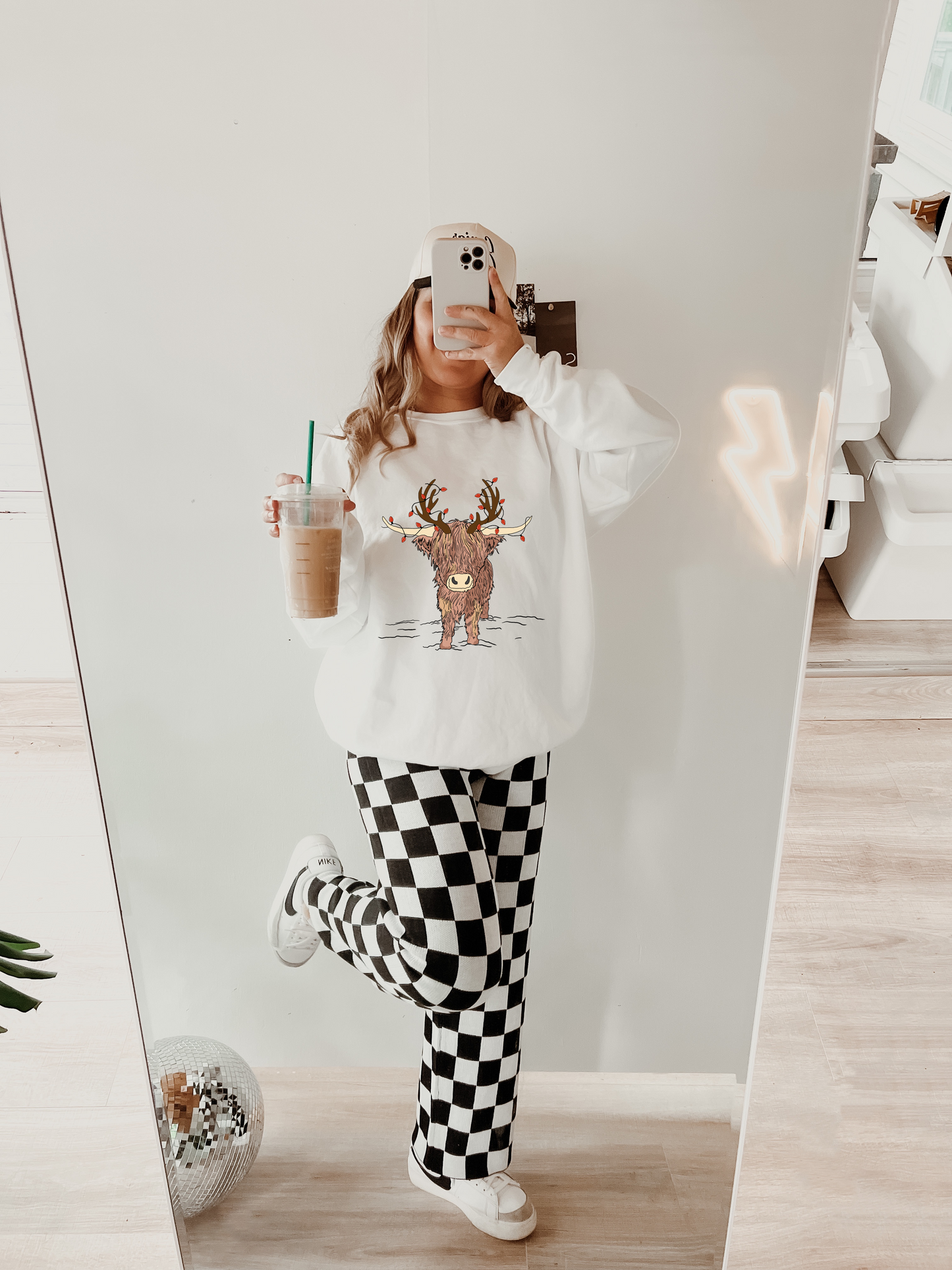 Highland Cow Design Christmas Lights Tee or Sweatshirt