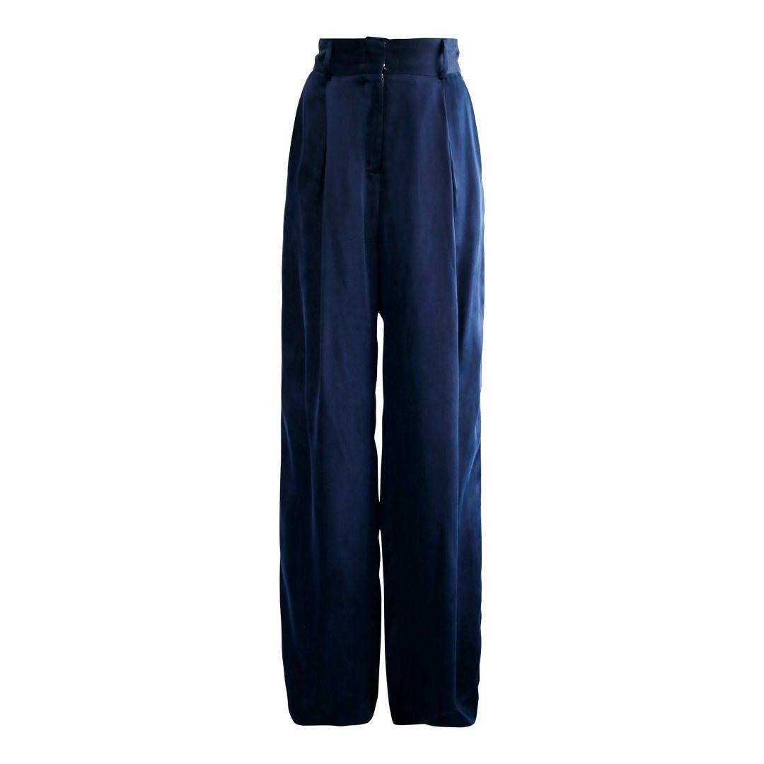 Navy Wide-Leg High-Waist Pants Elegant Women's Trousers Remi