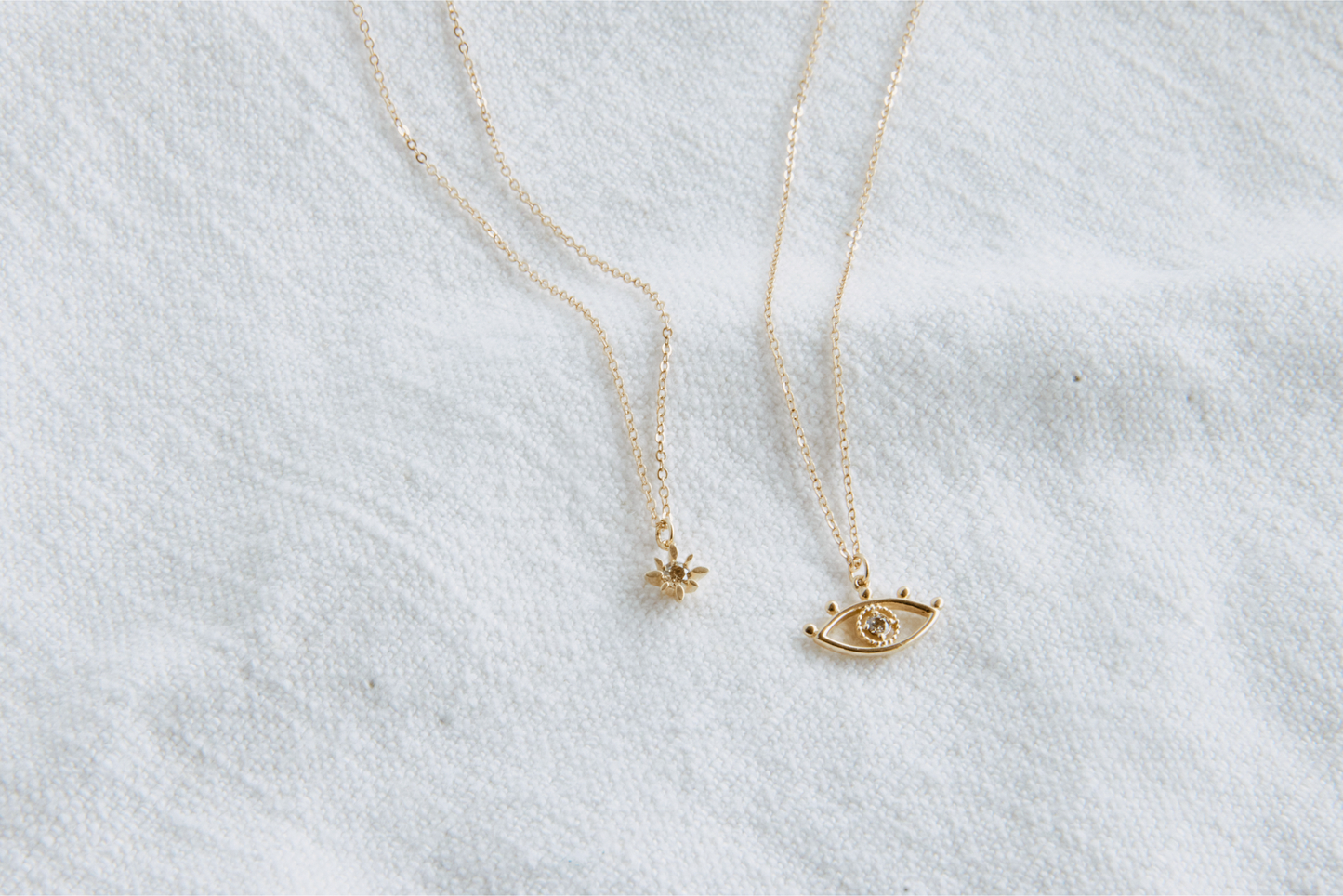 Evil Eye Charm Necklace 14k Yellow Gold Santorini Necklace Set & Stones