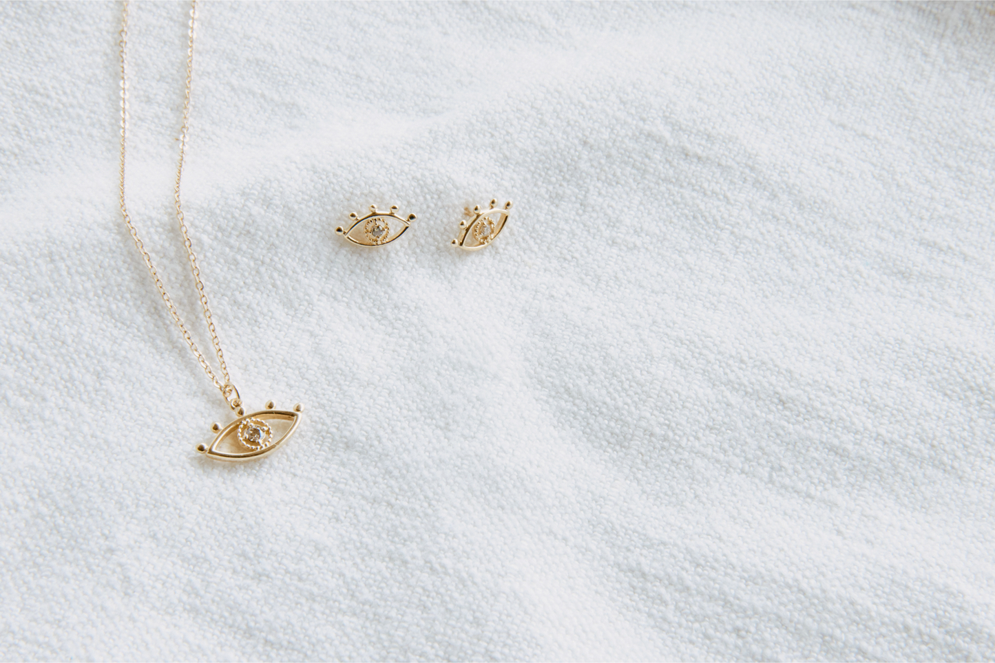 Evil Eye Charm Necklace 14k Yellow Gold Santorini Necklace Set & Stones