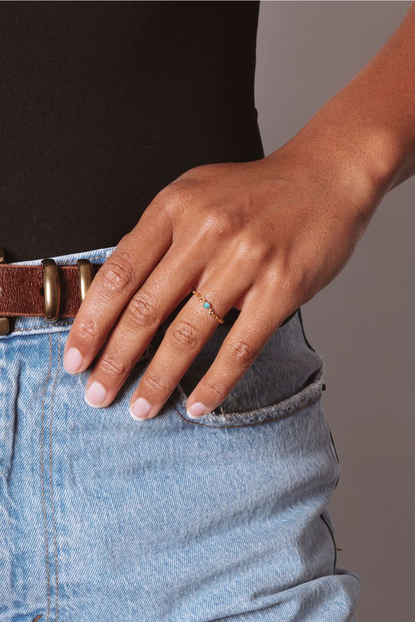 14k Gold Filled Chain Ring with Cubic Zirconia or Turquoise Connector The First Layer - Renata Ring