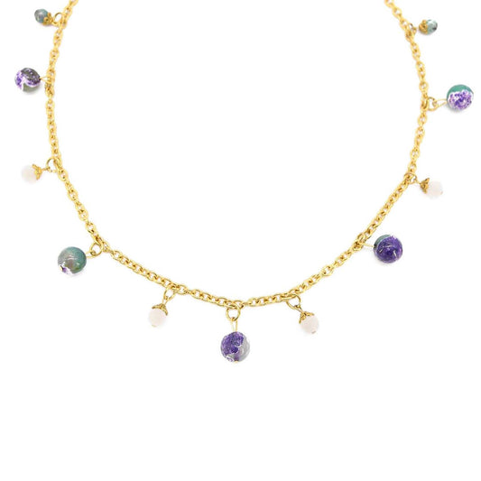 Verbena Gold Plated Necklace with Jade Charms ADIBA