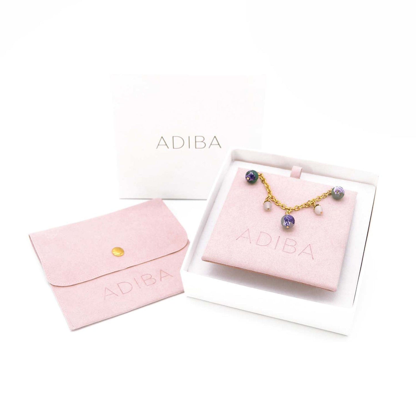 Verbena Gold Plated Necklace with Jade Charms ADIBA