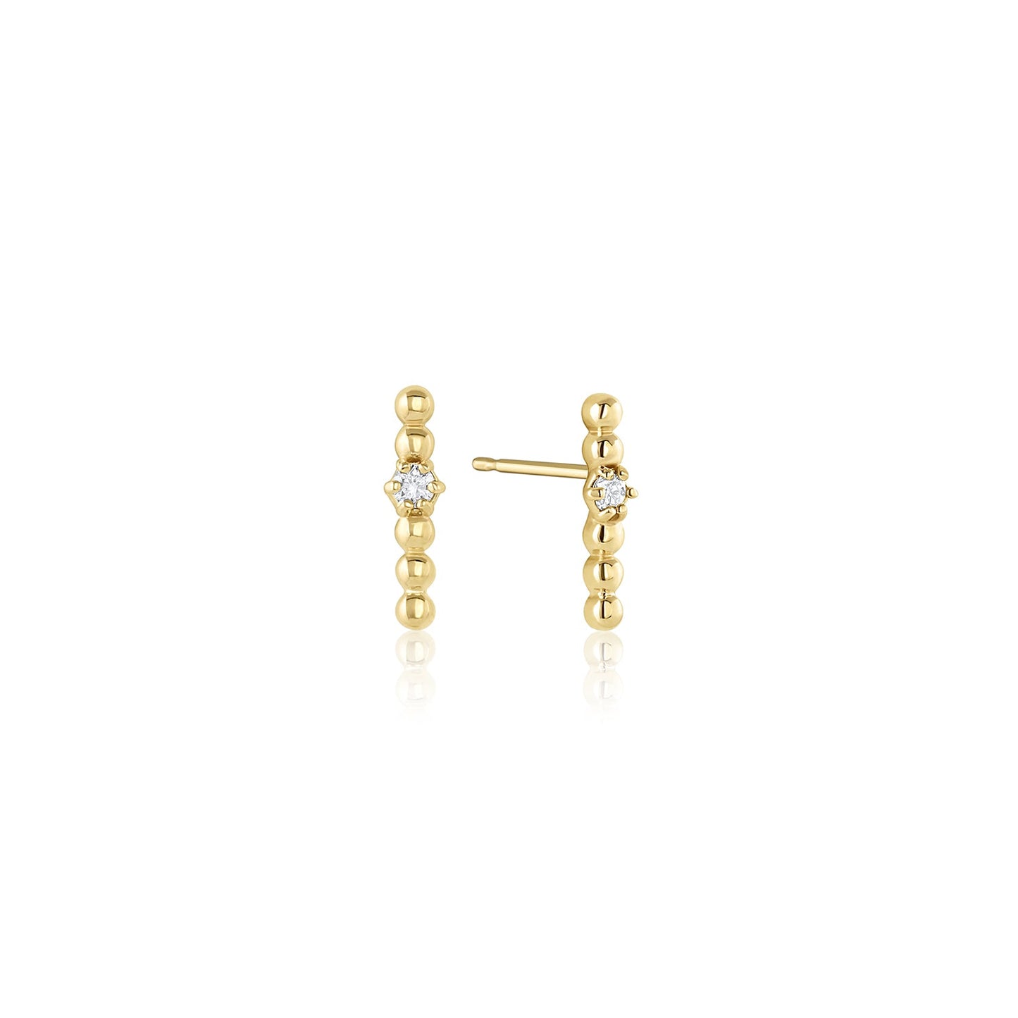 14k Solid Gold Champagne Diamond Bar Stud Valencia Studs
