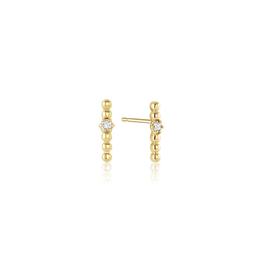 14k Solid Gold Champagne Diamond Bar Stud Valencia Studs