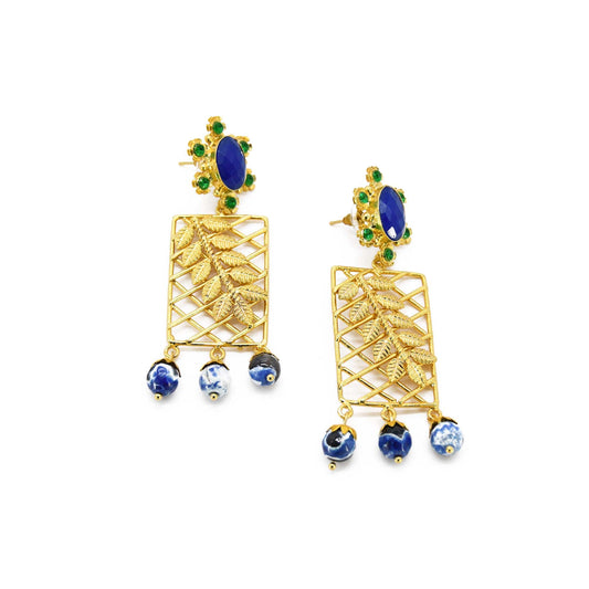 Blue Jade Blue Firestone Gold Plated Veronica Earring ADIBA