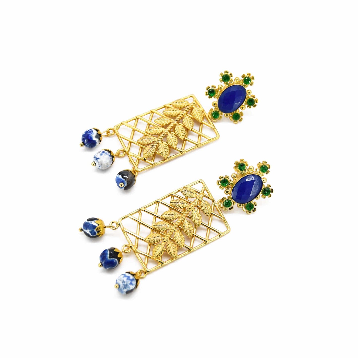 Blue Jade Blue Firestone Gold Plated Veronica Earring ADIBA