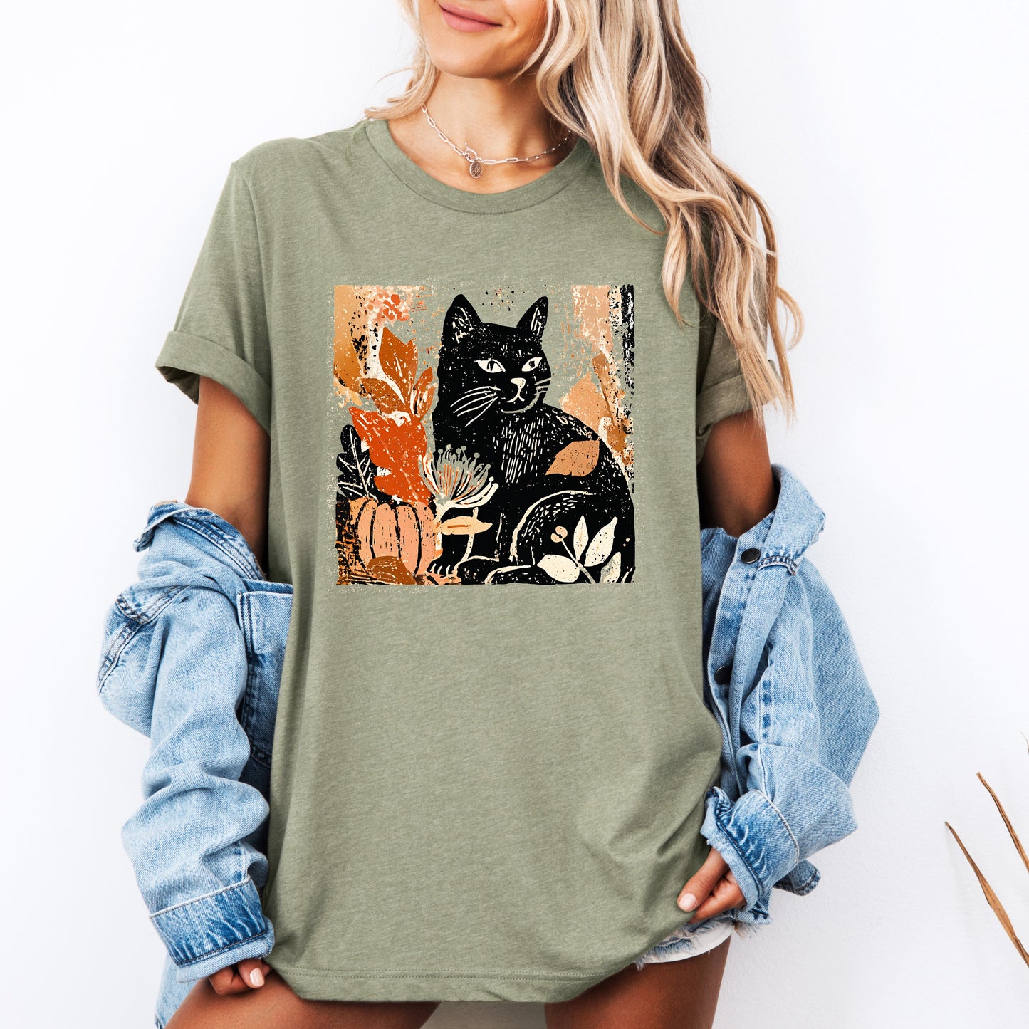 Vintage Black Cat Autumn Halloween Pumpkin T-shirt Refinery Number One