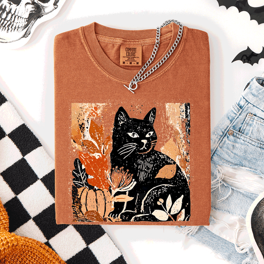 Vintage Black Cat Pumpkin Autumn Fall Comfort Colors T-Shirt Refinery Number One