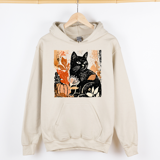 Vintage Black Cat Autumn Pumpkin Graphic Hoodie Hooded Sweatshirt