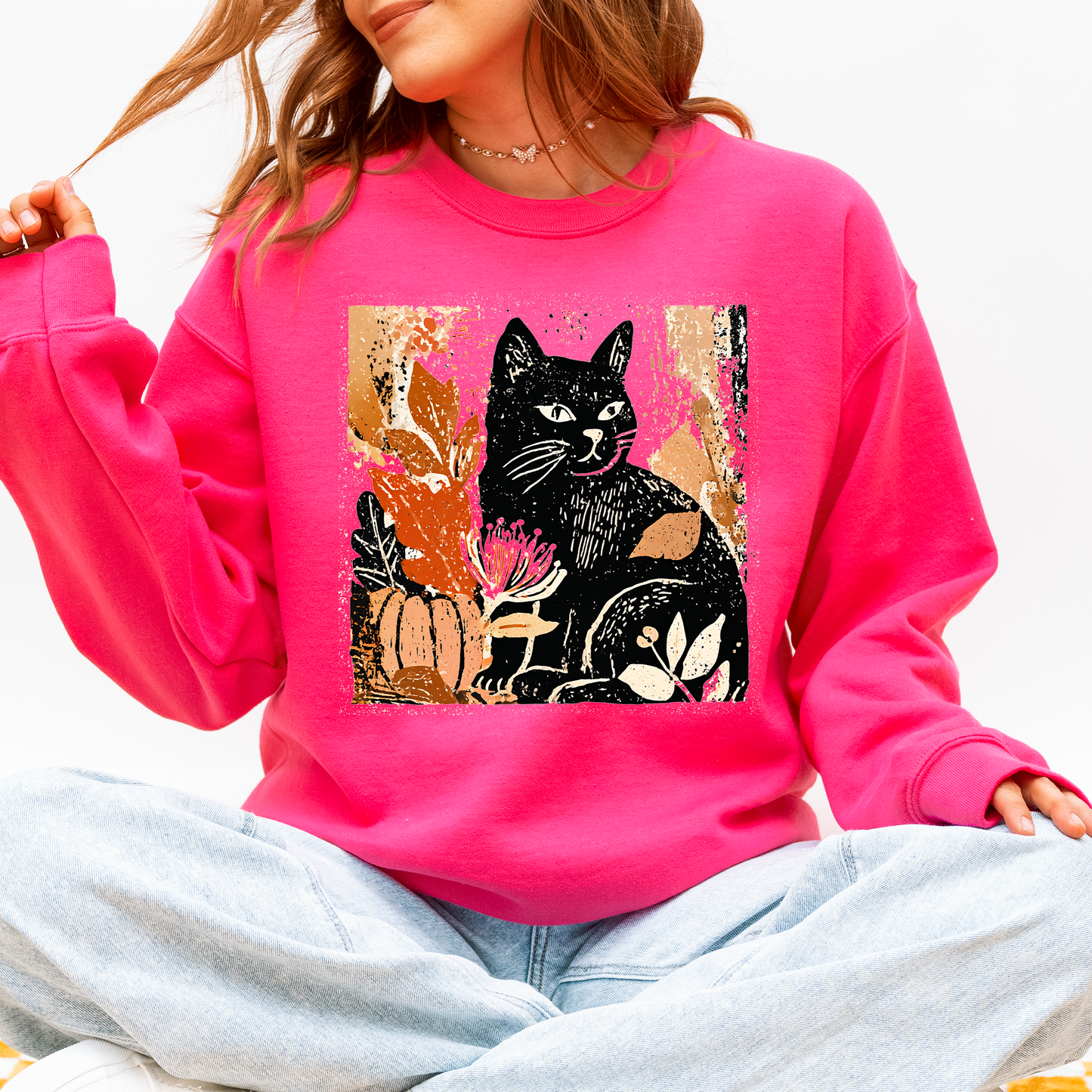 Vintage Black Cat Pumpkin Sweatshirt Halloween Autumn Fall Refinery Number One