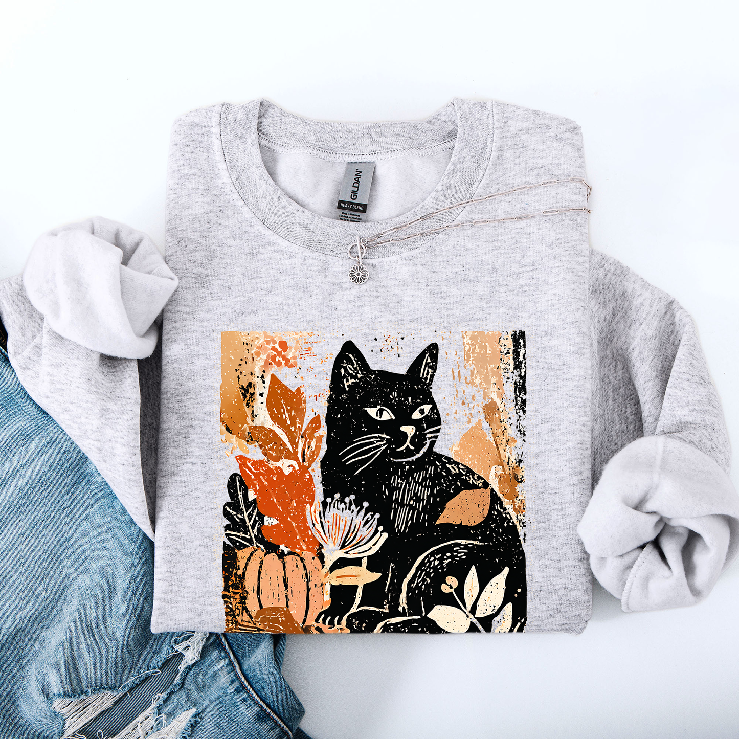 Vintage Black Cat Pumpkin Sweatshirt Halloween Autumn Fall Refinery Number One