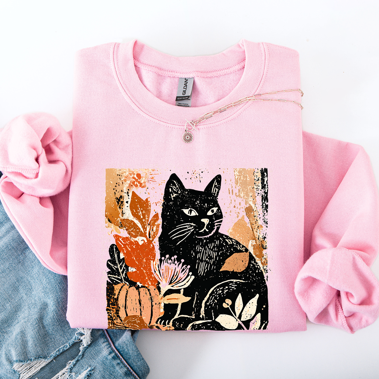 Vintage Black Cat Pumpkin Sweatshirt Halloween Autumn Fall Refinery Number One