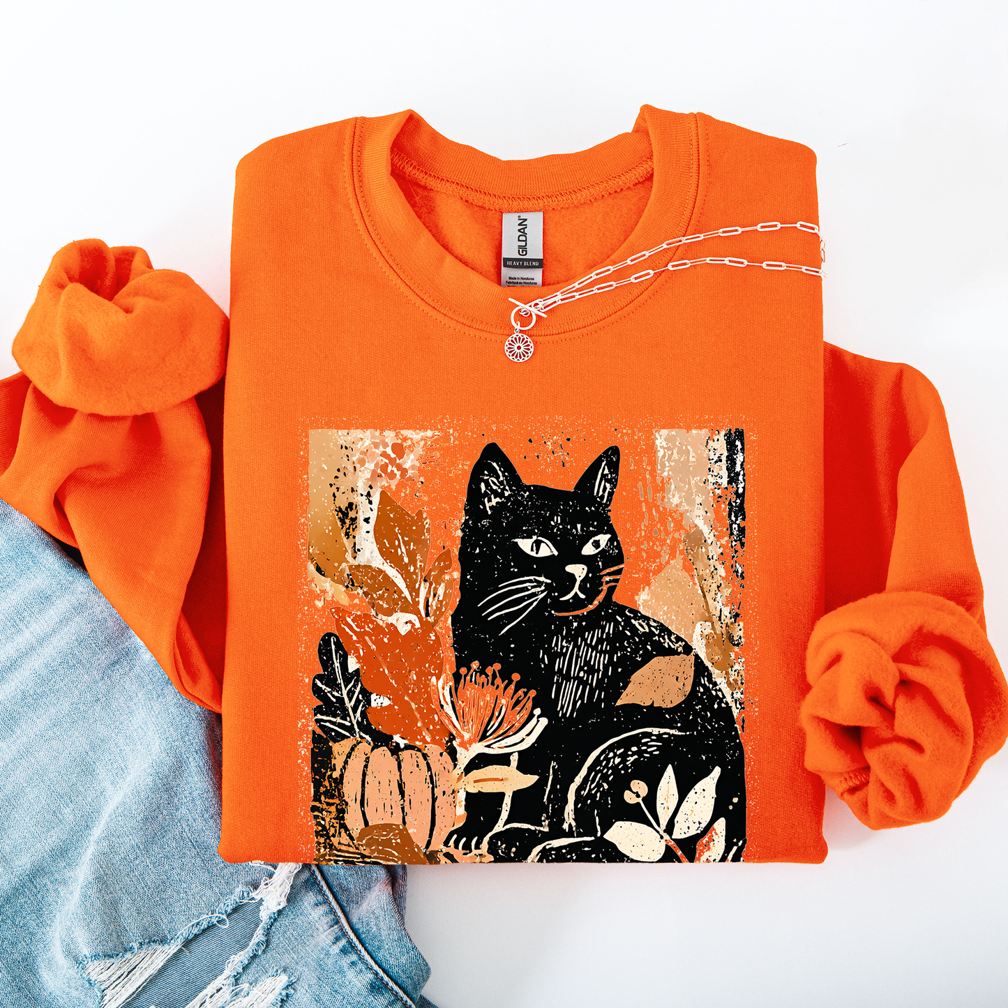 Vintage Black Cat Pumpkin Sweatshirt Halloween Autumn Fall Refinery Number One