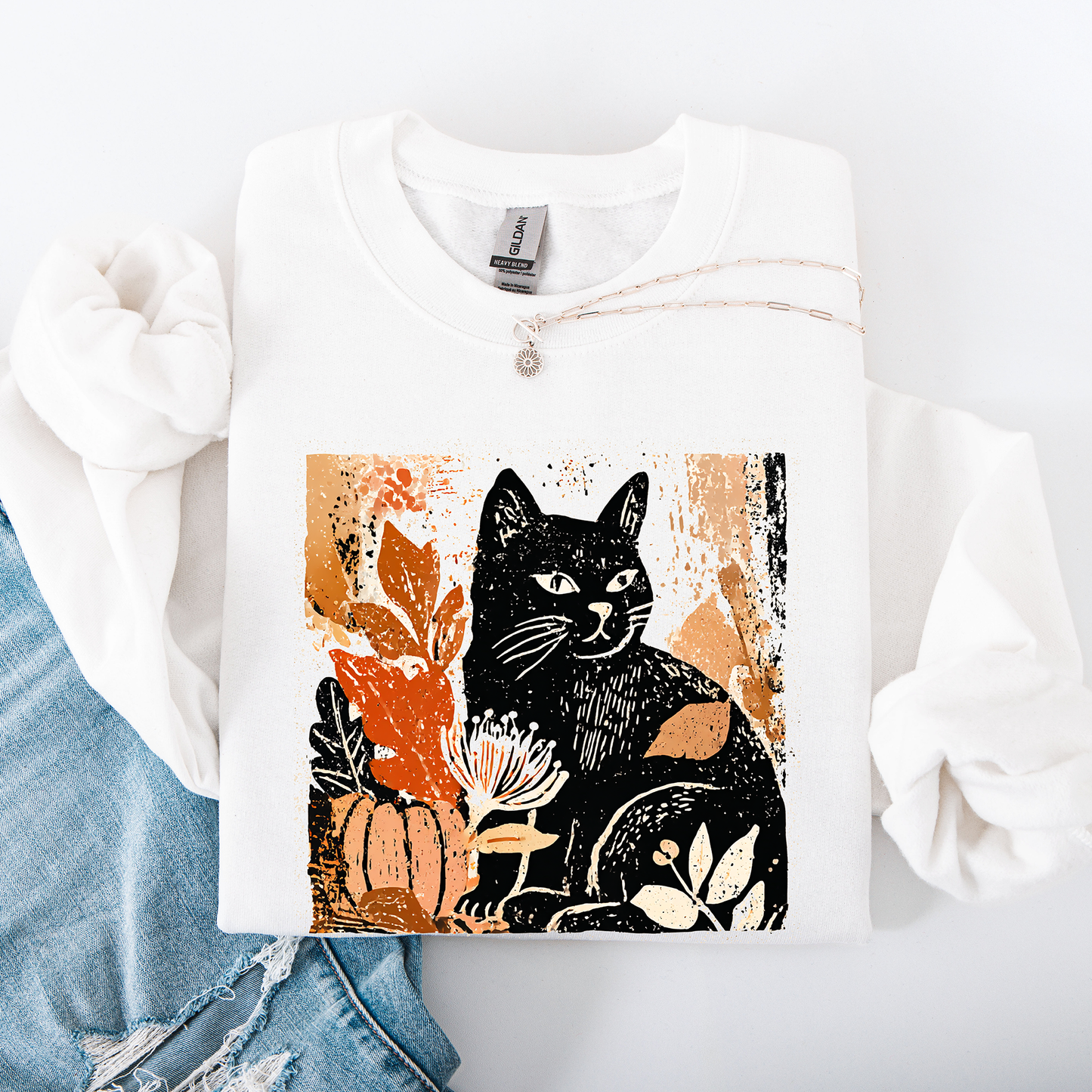 Vintage Black Cat Pumpkin Sweatshirt Halloween Autumn Fall Refinery Number One