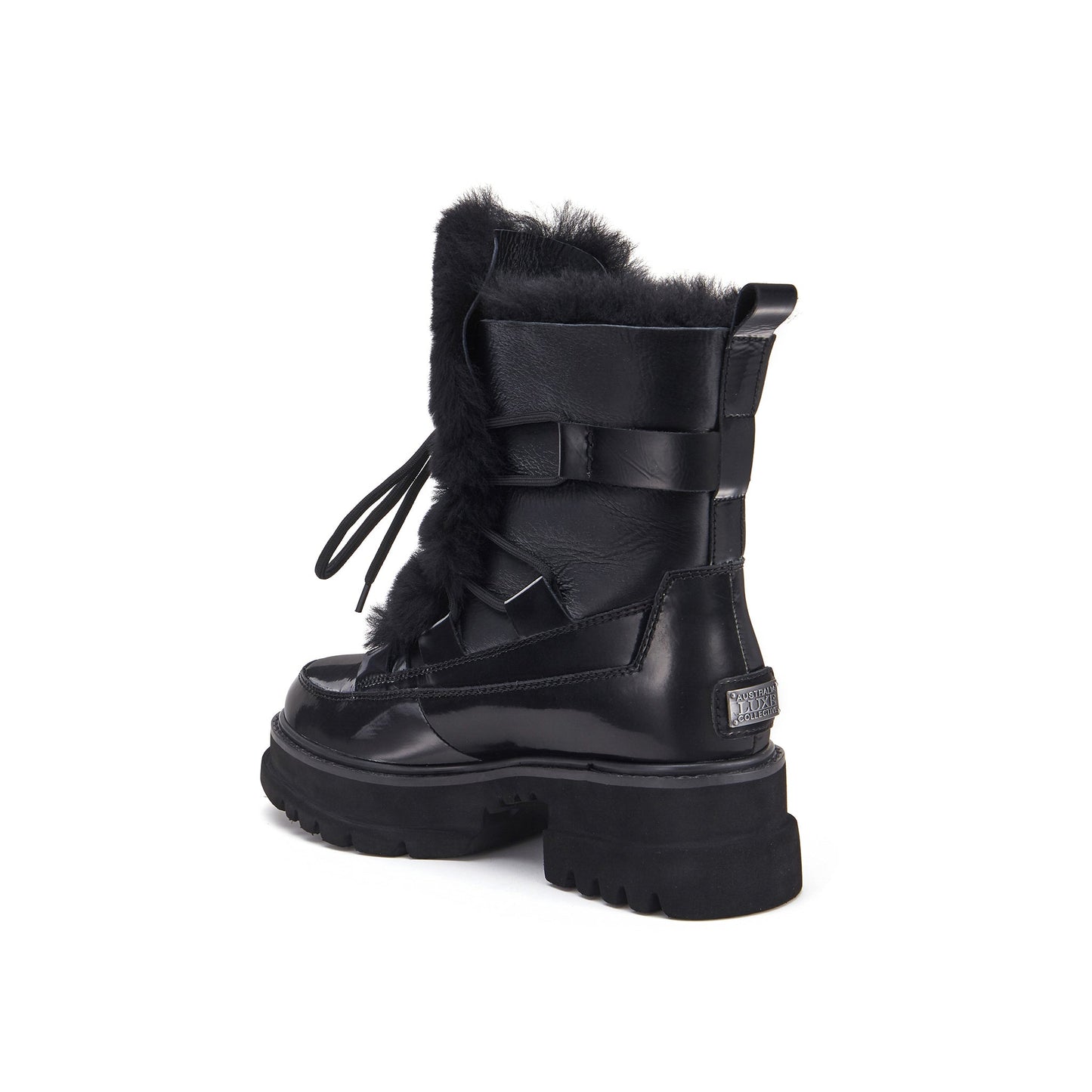 Satin Black Chunky Soled Hiker Boot WESTWARD