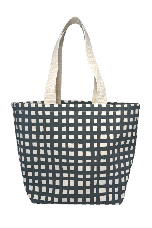Wide Tote Durable Canvas Tote Bag Grid Wide Tote