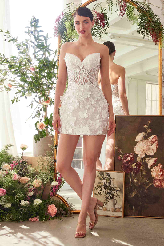 Andrea & Leo WL083 Deep Sweetheart Strapless Midi Short Bridal Dress