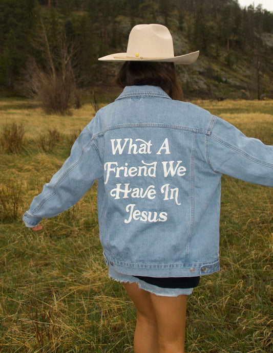 What a Friend In Jesus Light Blue Denim Jacket