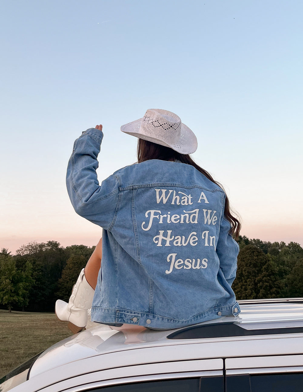 What a Friend In Jesus Light Blue Denim Jacket