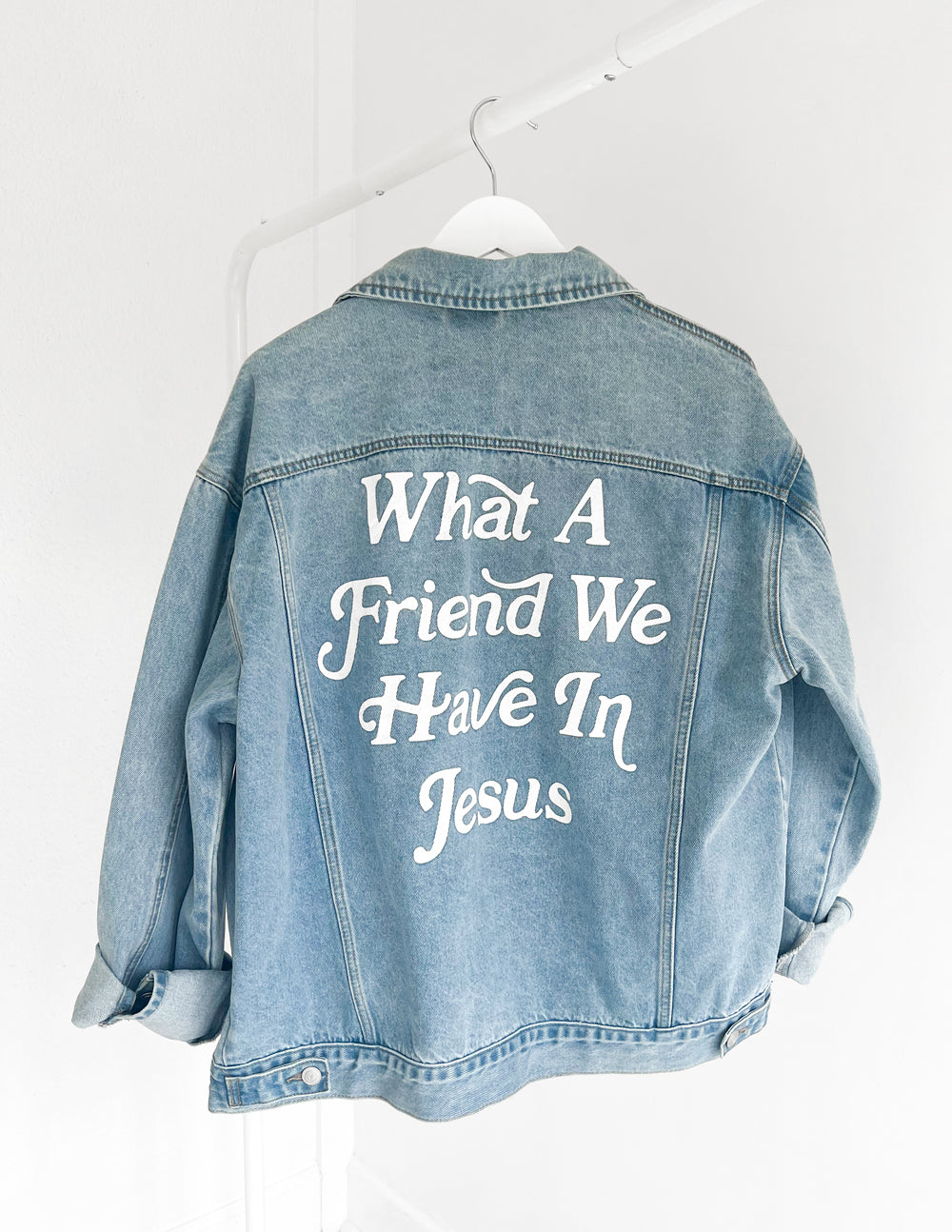 What a Friend In Jesus Light Blue Denim Jacket