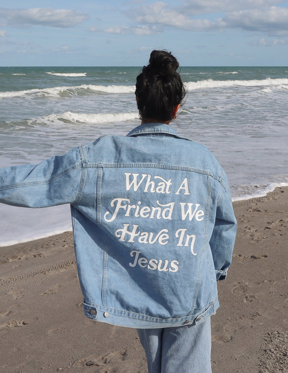 What a Friend In Jesus Light Blue Denim Jacket