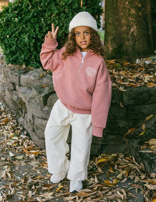 What a Friend in Jesus Kids Ash Rose Half-Zip Elevated Faith