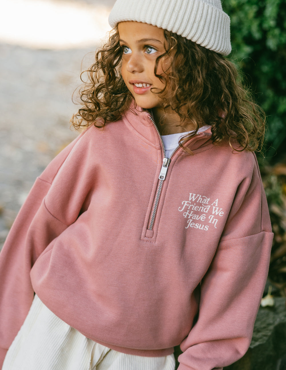 What a Friend in Jesus Kids Ash Rose Half-Zip Elevated Faith