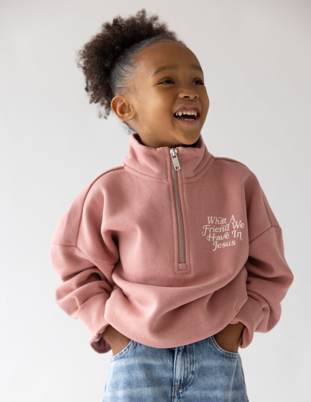 What a Friend in Jesus Kids Ash Rose Half-Zip Elevated Faith