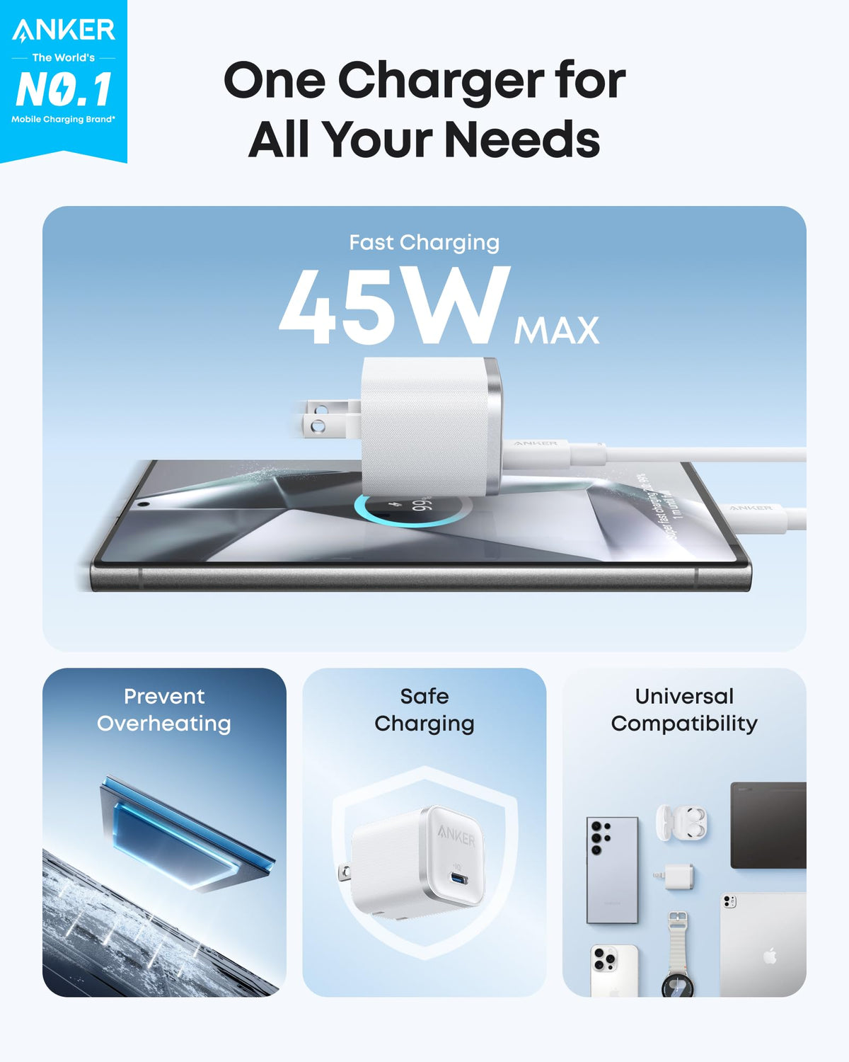 Anker Nano 45W USB-C Charger with USB-C to USB-C Cable