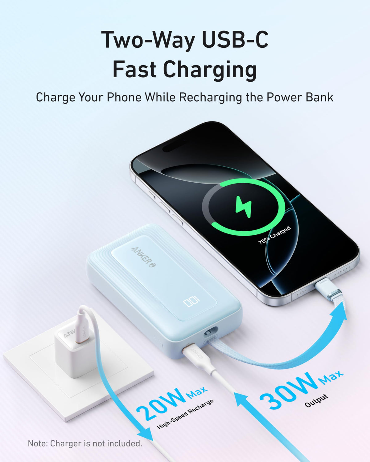 Anker Zolo 30W Power Bank 10000mAh with Built-in USB-C Cable