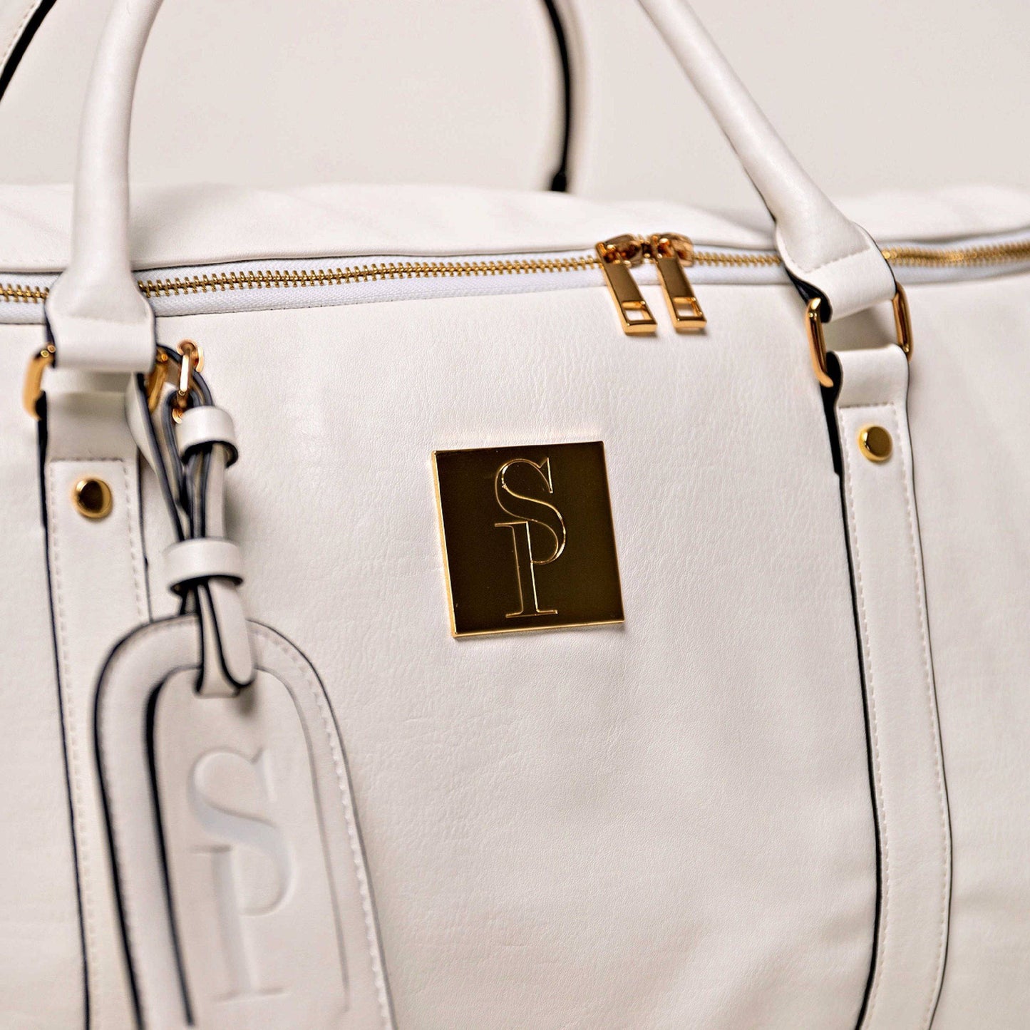 White Leather Luxury Weekender Duffle Bag