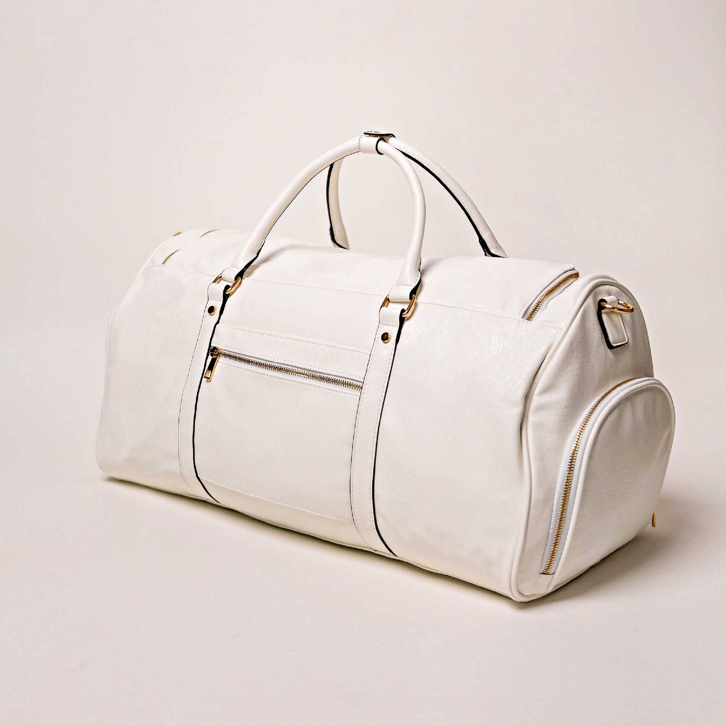 White Leather Luxury Weekender Duffle Bag
