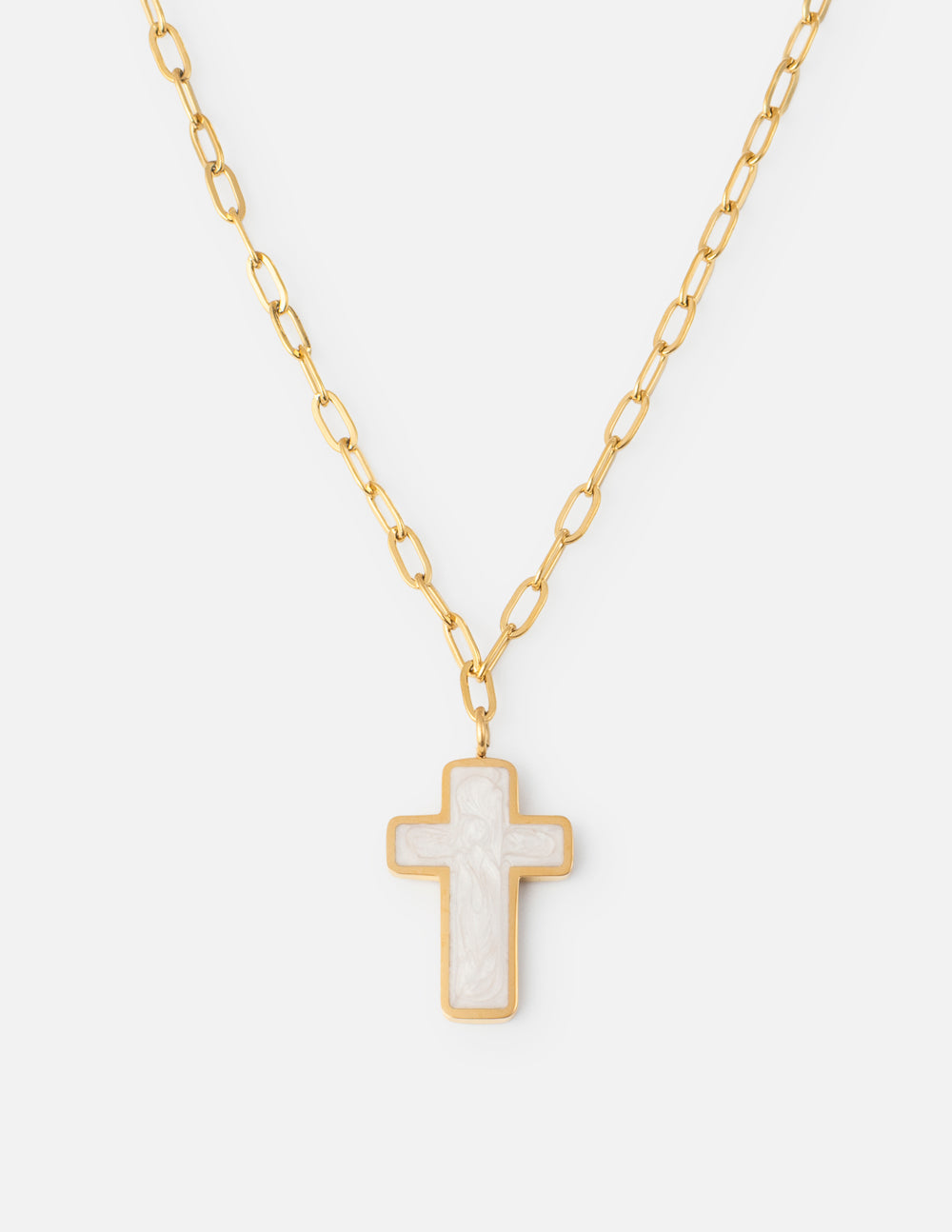 White Enamel Cross Necklace Religious Jewelry Elevated Faith