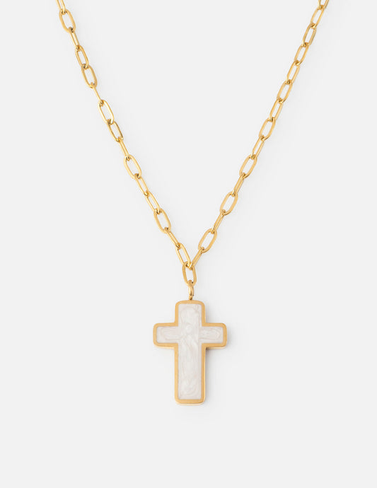 White Enamel Cross Necklace Religious Jewelry Elevated Faith