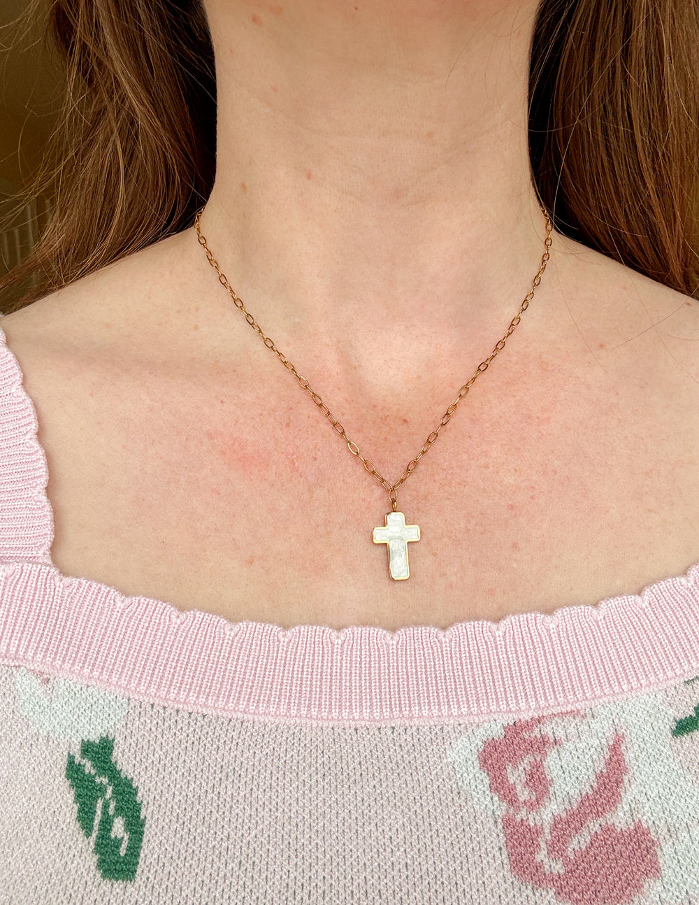 White Enamel Cross Necklace Religious Jewelry Elevated Faith
