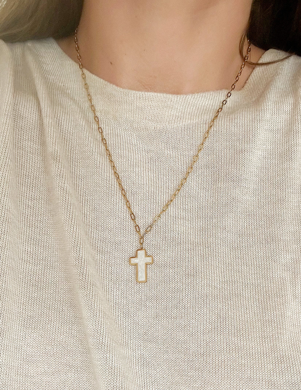White Enamel Cross Necklace Religious Jewelry Elevated Faith