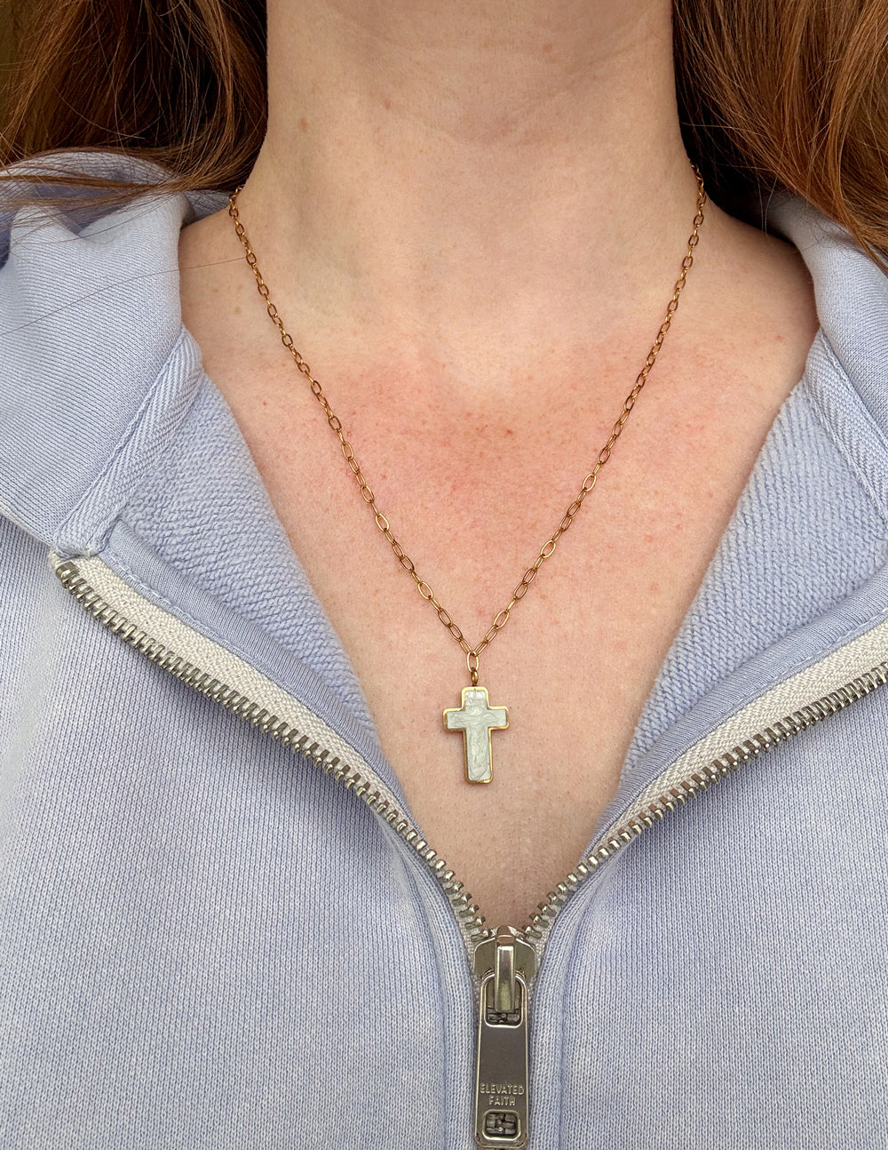 White Enamel Cross Necklace Religious Jewelry Elevated Faith