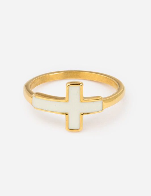 White Enamel Cross Ring Religious Jewelry Elevated Faith