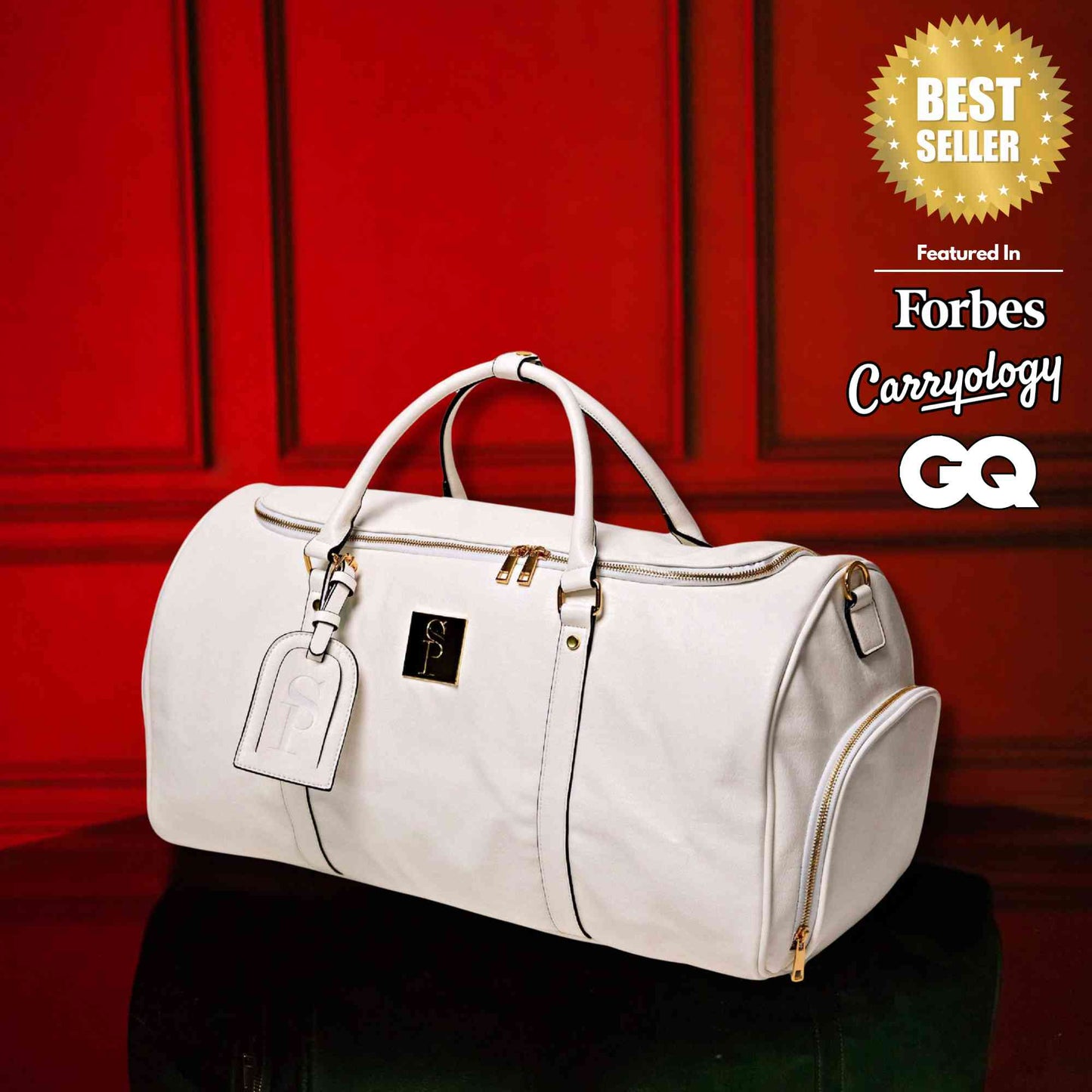 White Leather Luxury Weekender Duffle Bag