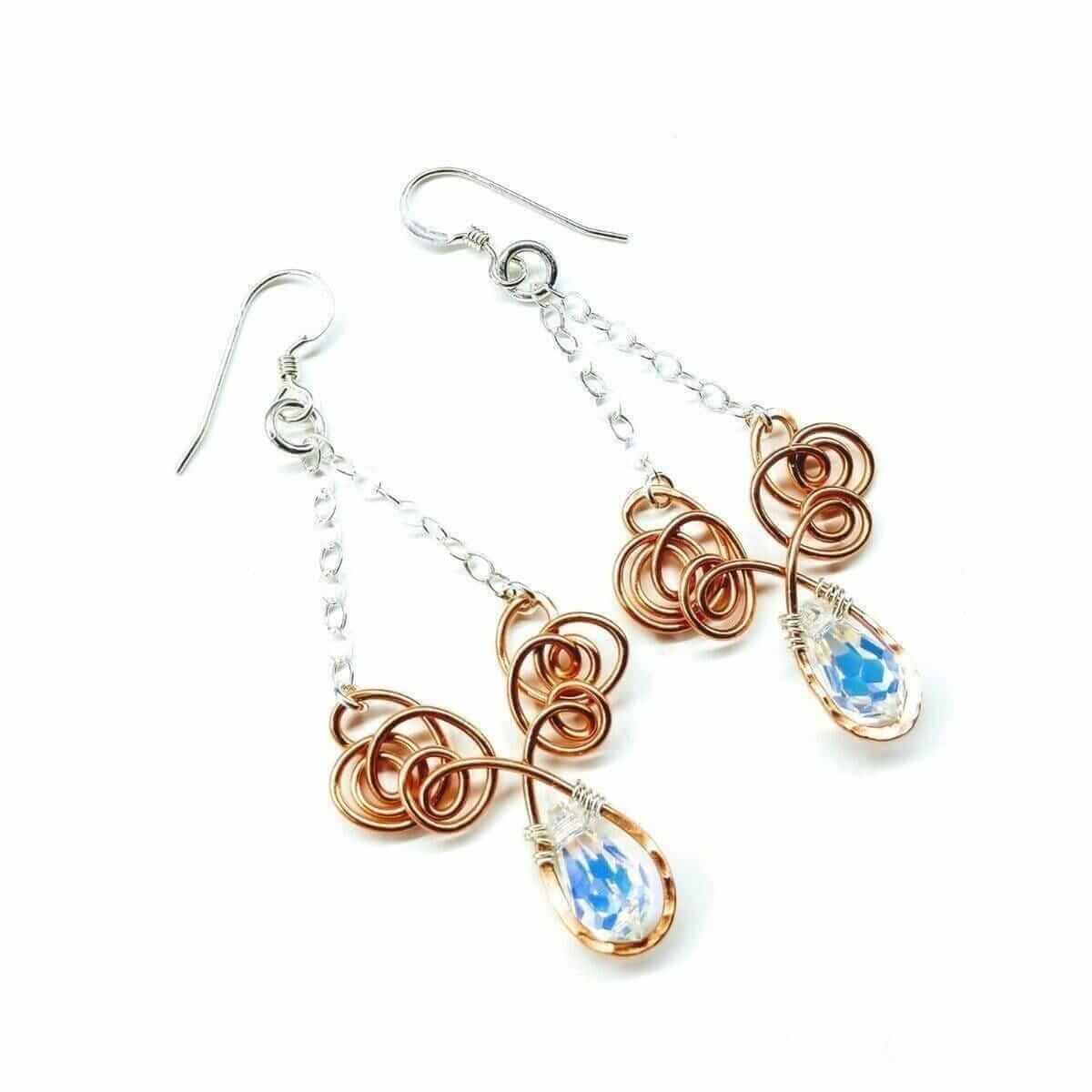 Wire Sculpted Crystal Drop Angel Wing Earrings Medium Length Alexa Martha