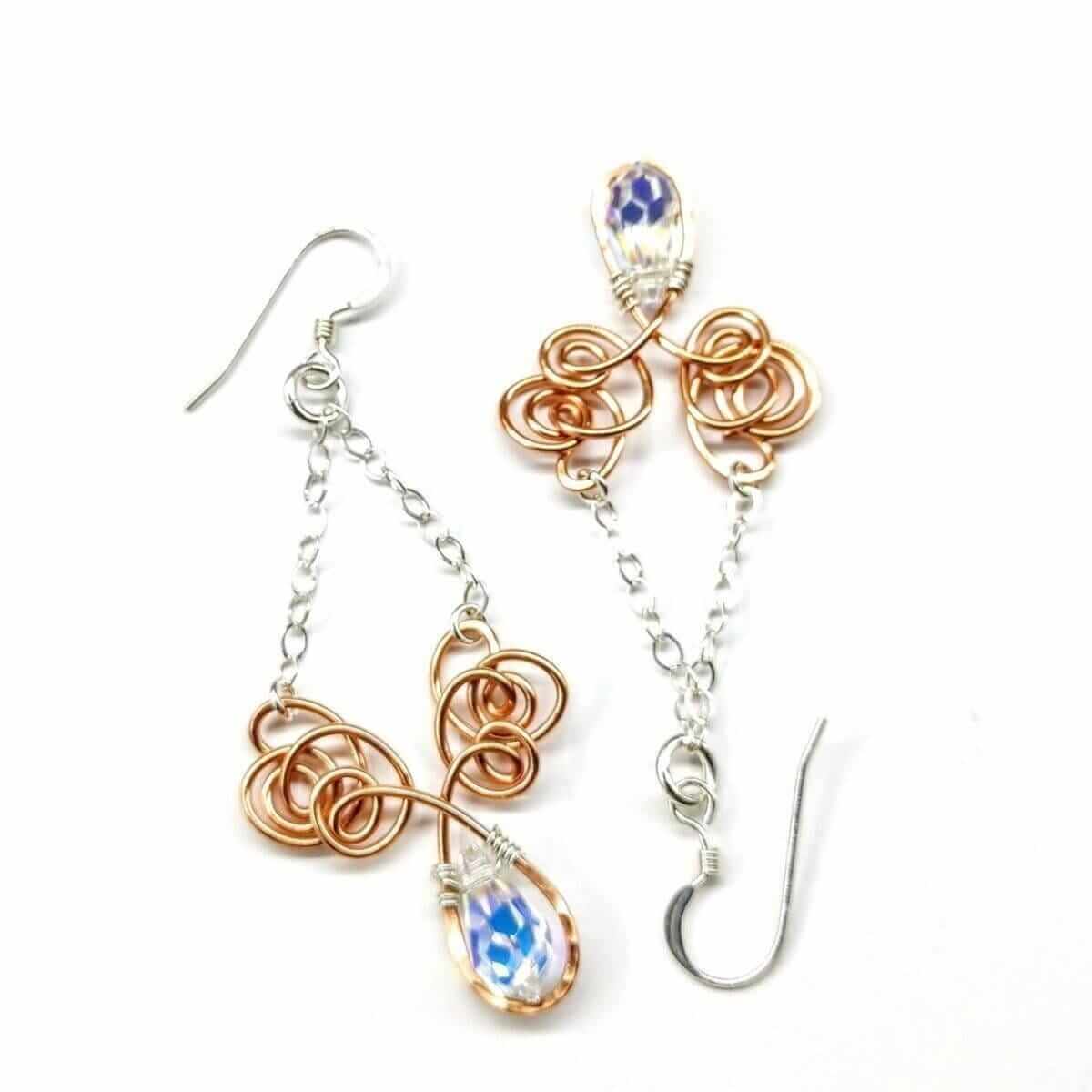 Wire Sculpted Crystal Drop Angel Wing Earrings Medium Length Alexa Martha