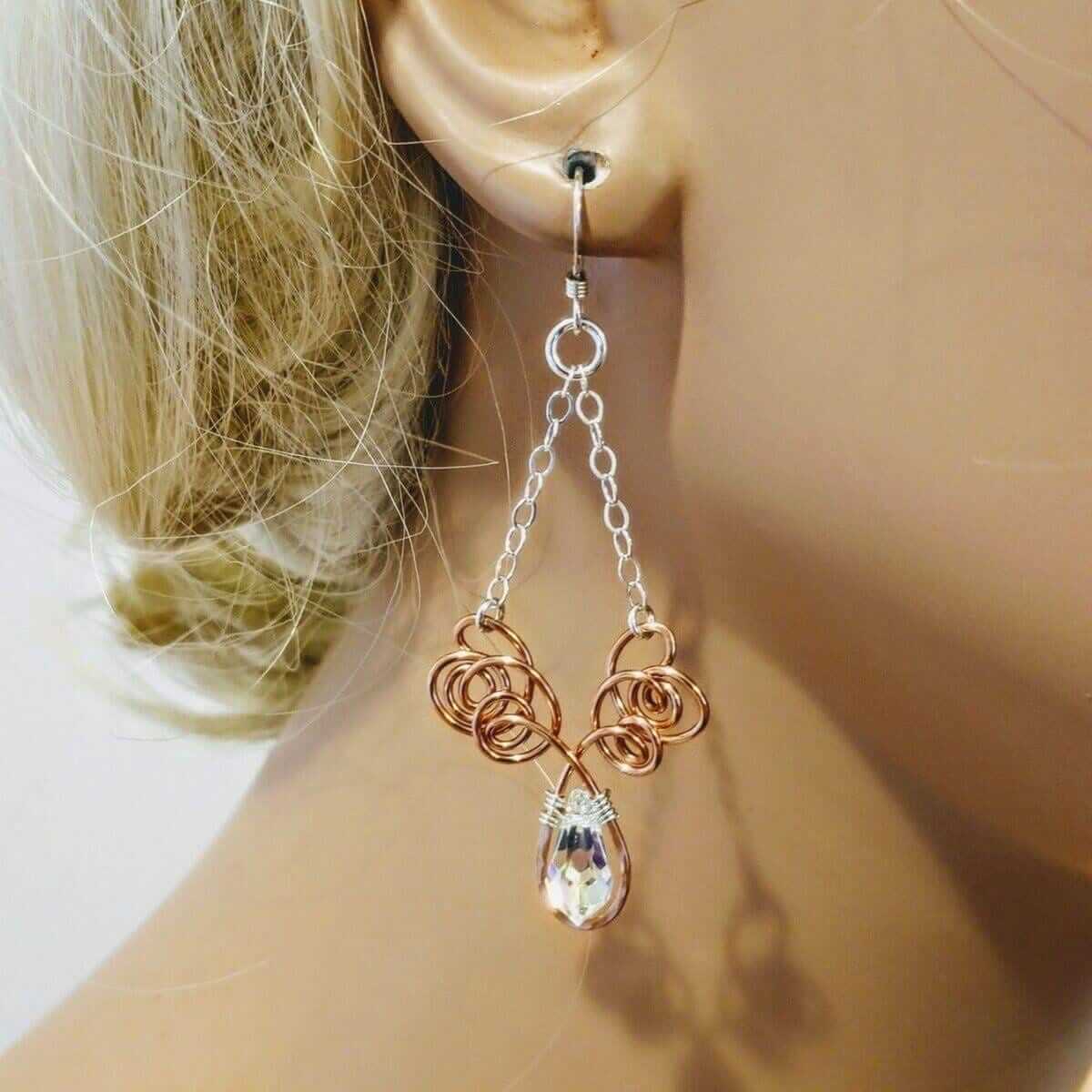 Wire Sculpted Crystal Drop Angel Wing Earrings Medium Length Alexa Martha