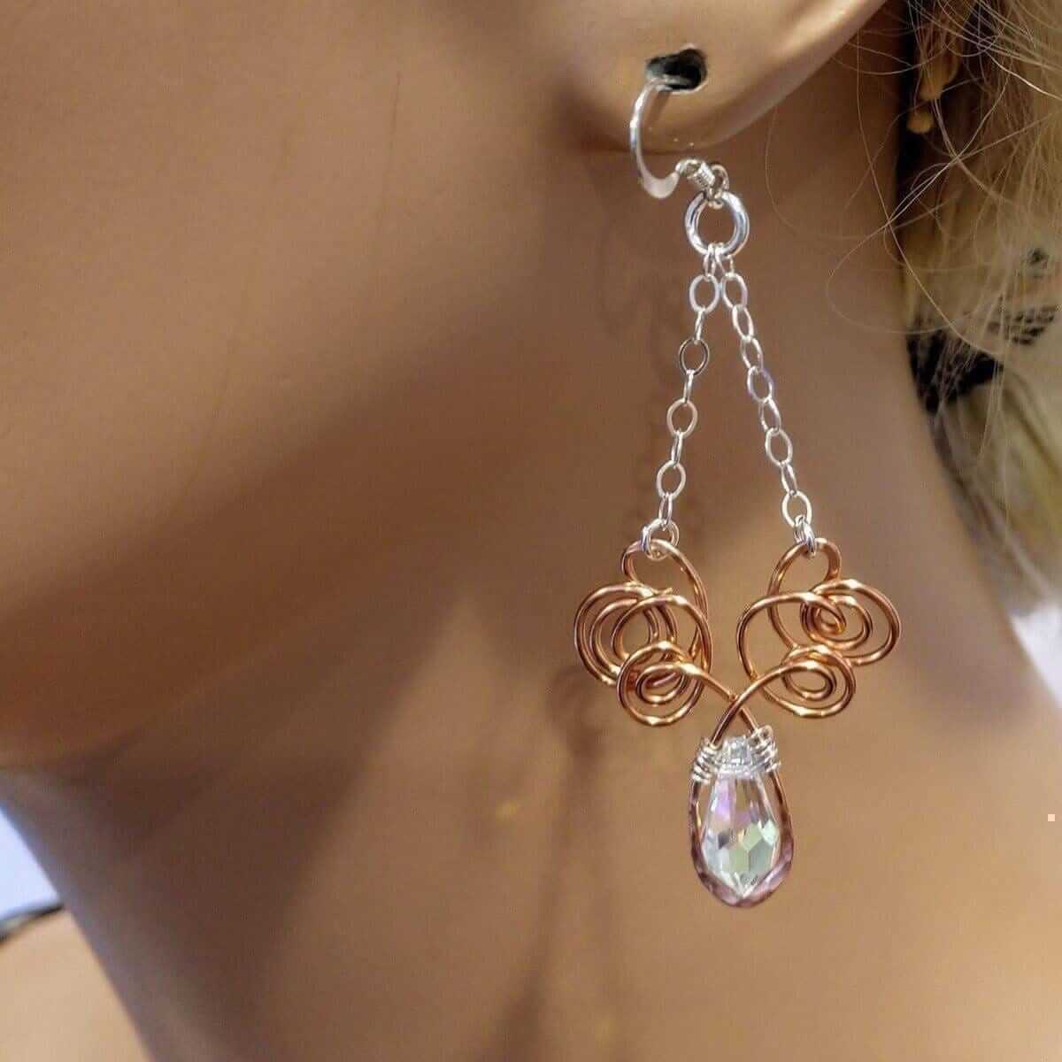 Wire Sculpted Crystal Drop Angel Wing Earrings Medium Length Alexa Martha