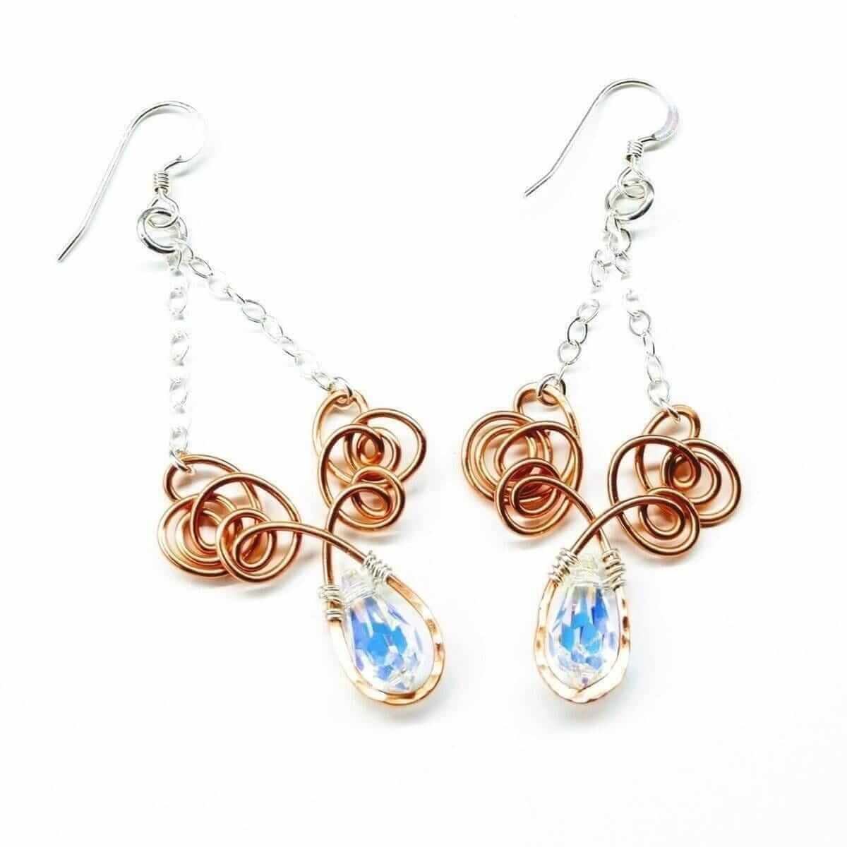 Wire Sculpted Crystal Drop Angel Wing Earrings Medium Length Alexa Martha