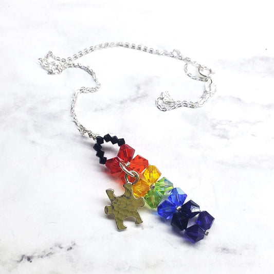 Wire Woven Rainbow Autism Puzzle Piece Bar Necklace Limited Edition 2025 Alexa Martha