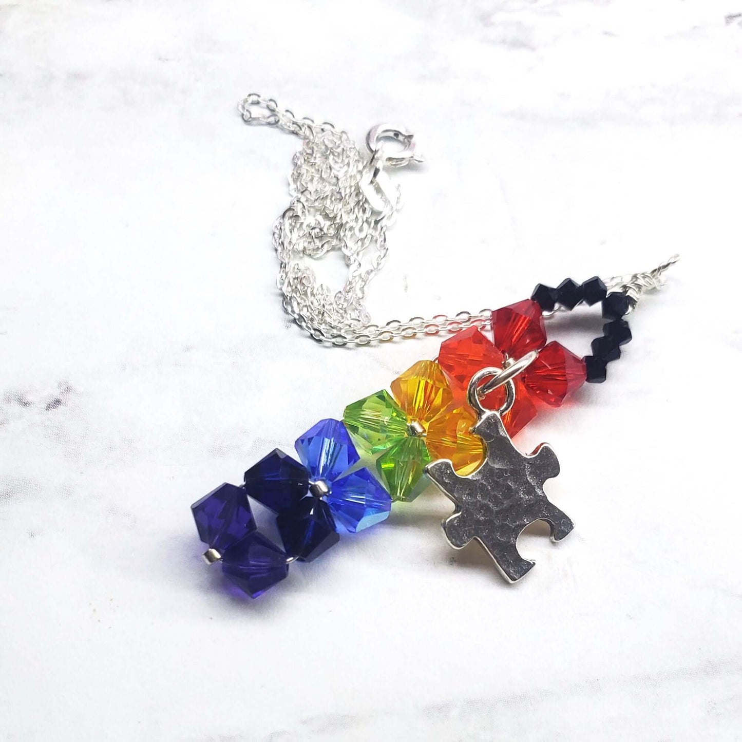Wire Woven Rainbow Autism Puzzle Piece Bar Necklace Limited Edition 2025 Alexa Martha